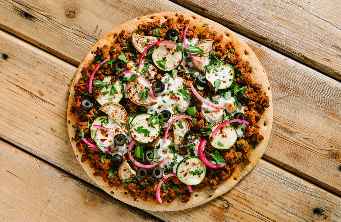 Spiced Ground Lamb and Veggie Pizza